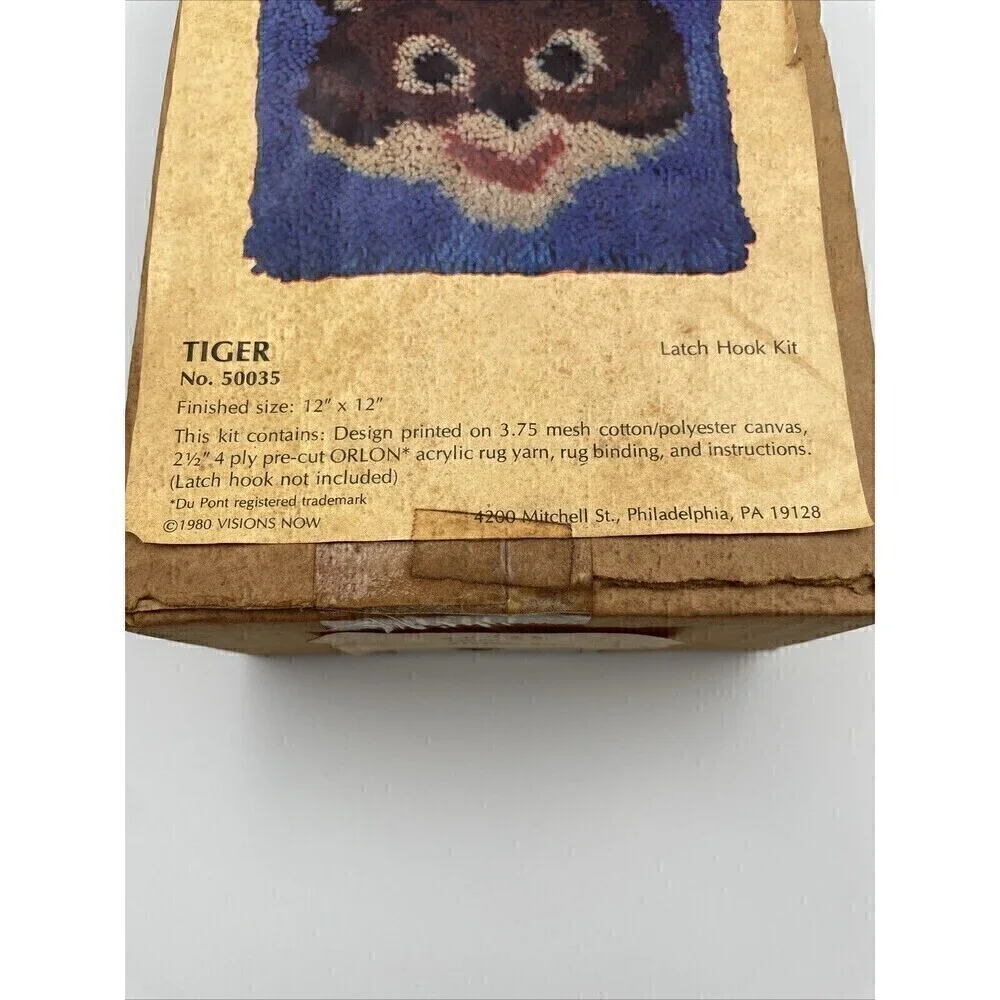 Vintage MCM 1980 Latch Hook Kit Tiger 12”x12” Pillow Visions Now